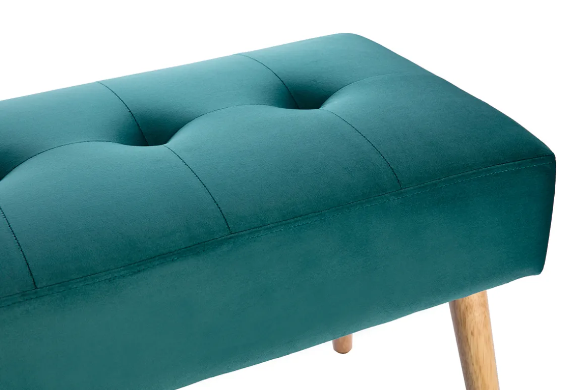 Miliboo Banc|Meuble D'entrée-Banc scandinave capitonné en tissu velours bleu pétrole et bois clair L96 cm GUESTA
