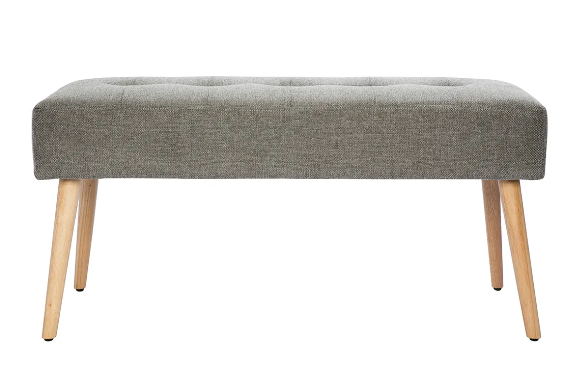 Miliboo Banc|Meuble D'entrée-Banc scandinave capitonné en tissu effet velours texturé gris clair et bois clair L96 cm GUESTA
