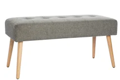 Miliboo Banc|Meuble D'entrée-Banc scandinave capitonné en tissu effet velours texturé gris clair et bois clair L96 cm GUESTA