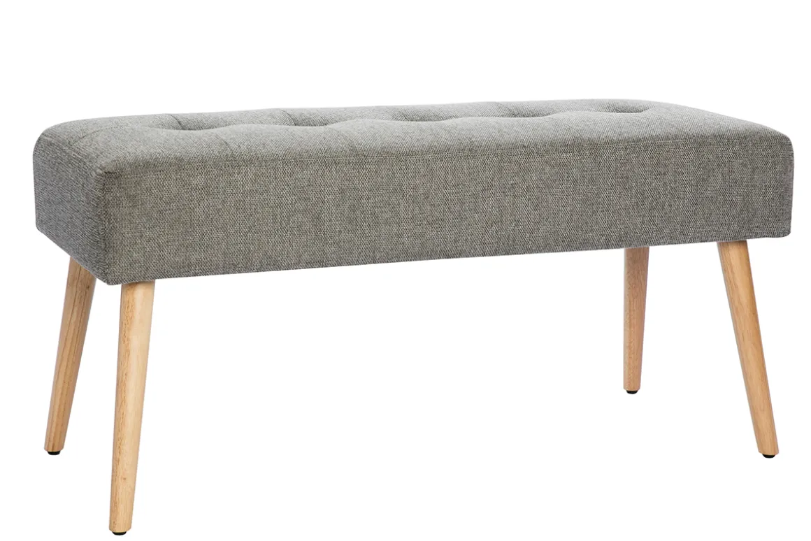 Miliboo Banc|Meuble D'entrée-Banc scandinave capitonné en tissu effet velours texturé gris clair et bois clair L96 cm GUESTA