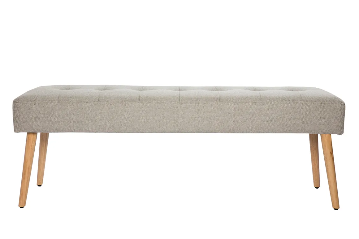Miliboo Banc|Bout De Lit-Banc scandinave capitonné en tissu effet velours texturé gris clair et bois clair L130 cm GUESTA
