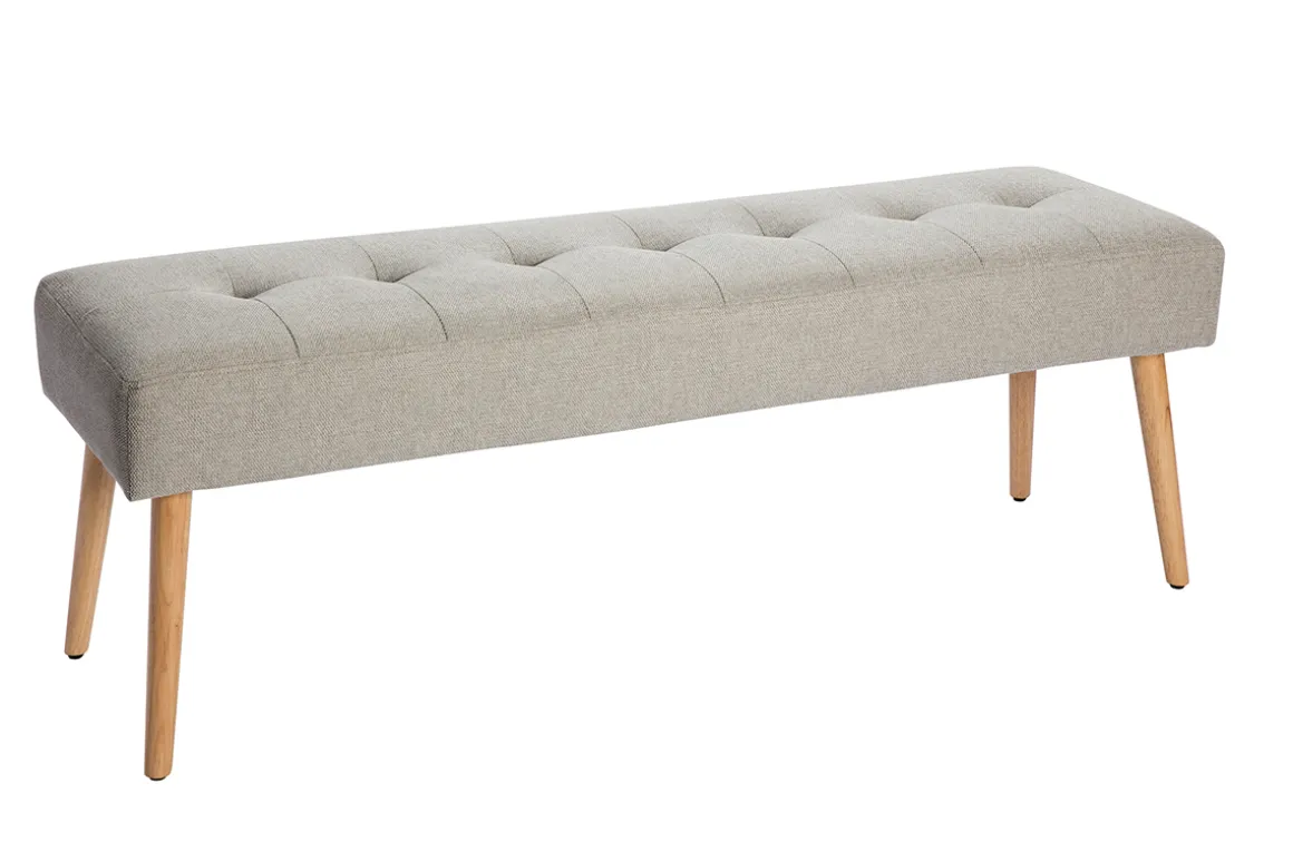 Miliboo Banc|Bout De Lit-Banc scandinave capitonné en tissu effet velours texturé gris clair et bois clair L130 cm GUESTA
