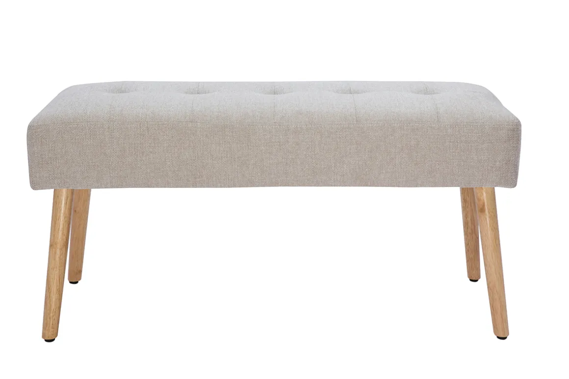 Miliboo Bout De Lit-Banc scandinave capitonné en tissu effet velours texturé beige et bois clair L96 cm GUESTA