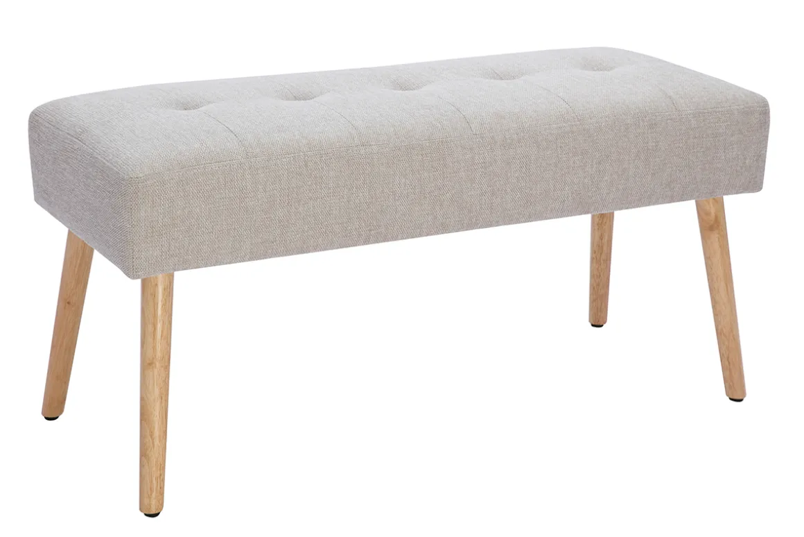 Miliboo Bout De Lit-Banc scandinave capitonné en tissu effet velours texturé beige et bois clair L96 cm GUESTA