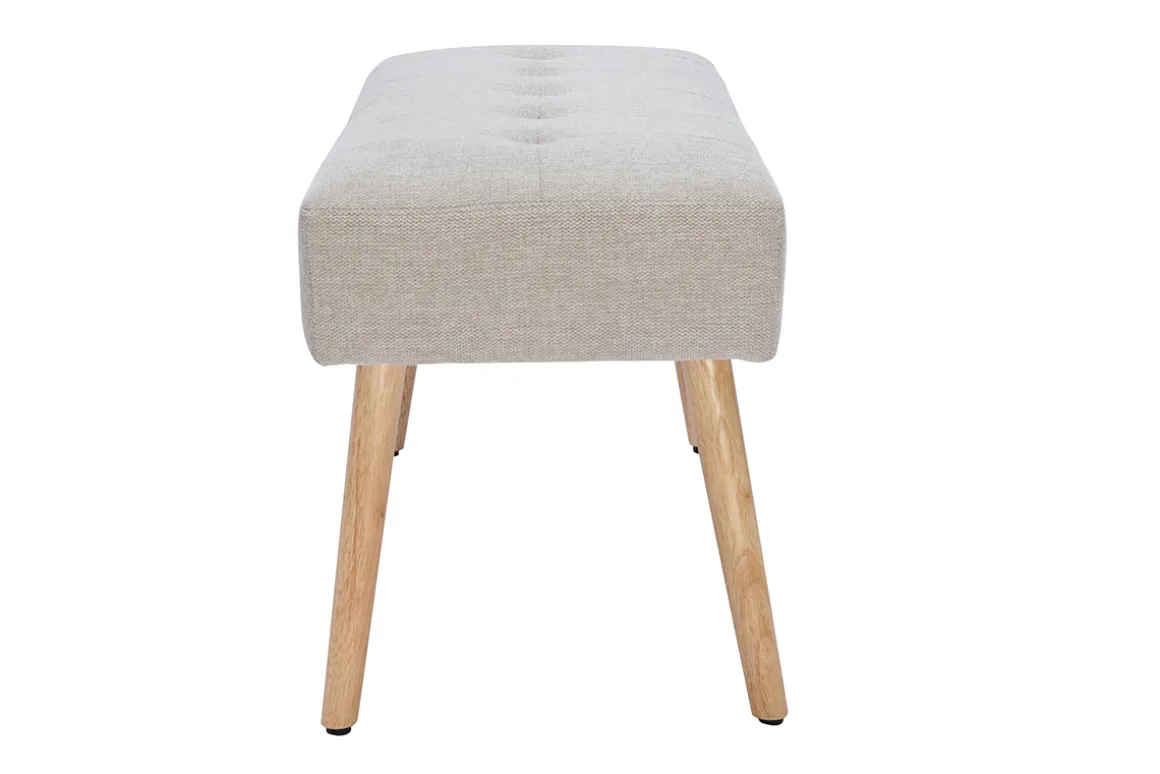 Miliboo Bout De Lit-Banc scandinave capitonné en tissu effet velours texturé beige et bois clair L96 cm GUESTA