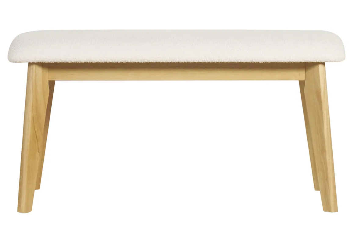 Miliboo Banc-Banc scandinave en tissu effet laine bouclée blanc et bois clair L92 cm ELION