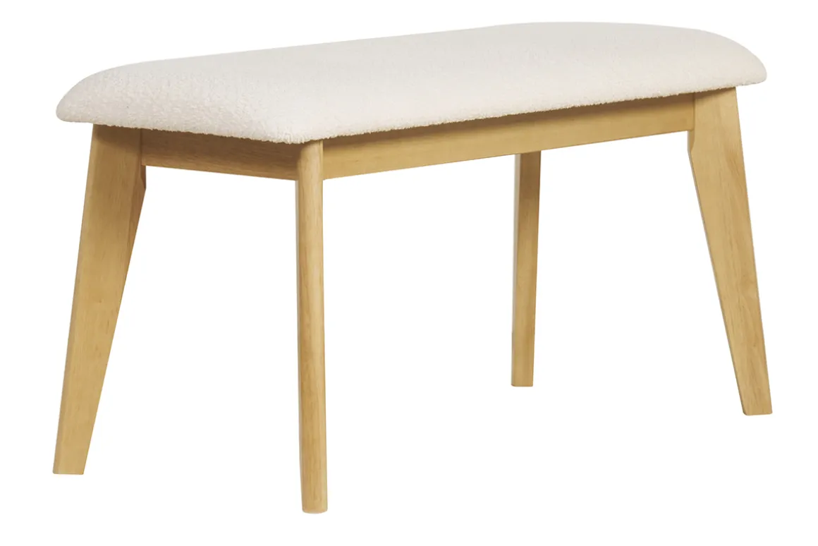 Miliboo Banc-Banc scandinave en tissu effet laine bouclée blanc et bois clair L92 cm ELION