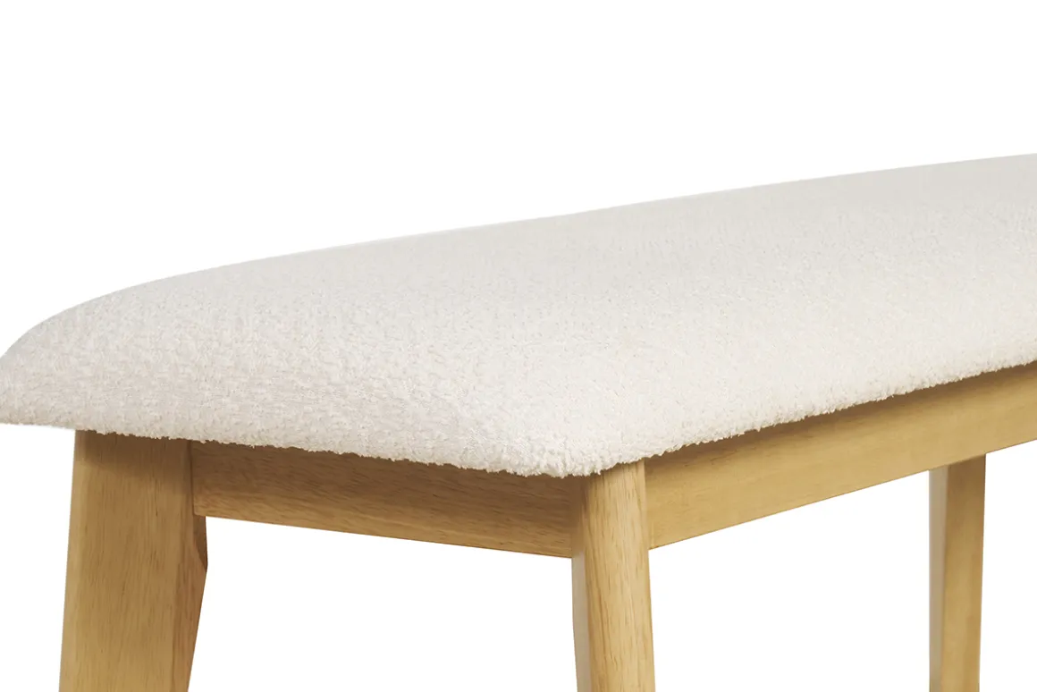 Miliboo Banc-Banc scandinave en tissu effet laine bouclée blanc et bois clair L92 cm ELION