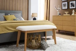 Miliboo Banc-Banc scandinave en tissu effet laine bouclée blanc et bois clair L92 cm ELION