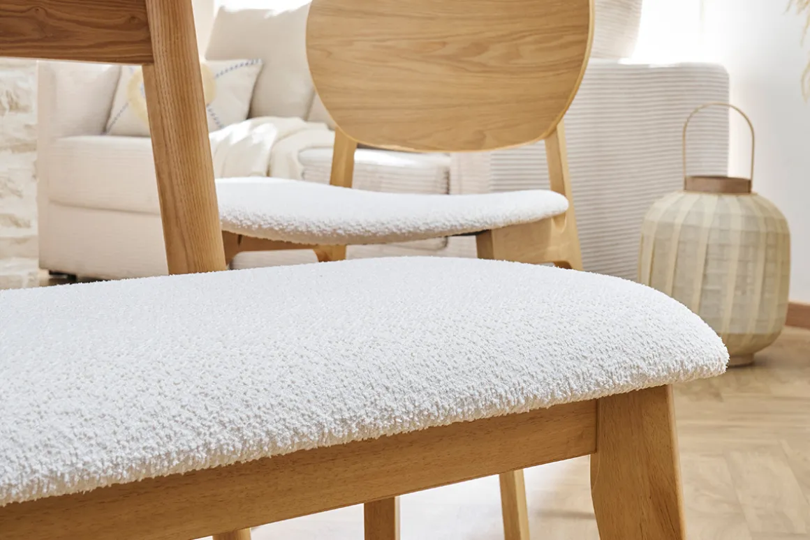 Miliboo Banc-Banc scandinave en tissu effet laine bouclée blanc et bois clair L92 cm ELION