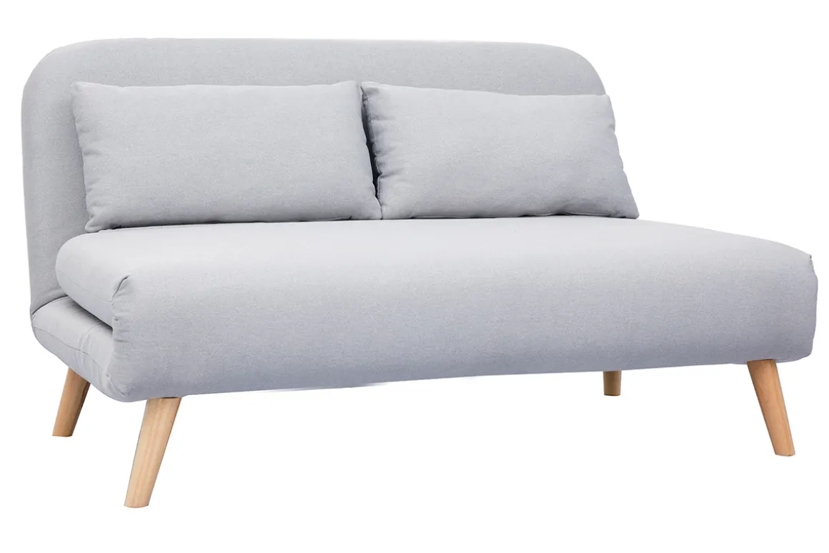 Miliboo Canapé Convertible|Voir Tous Les Canapés-Banquette convertible 2 places en tissu gris clair et bois clair AMIKO