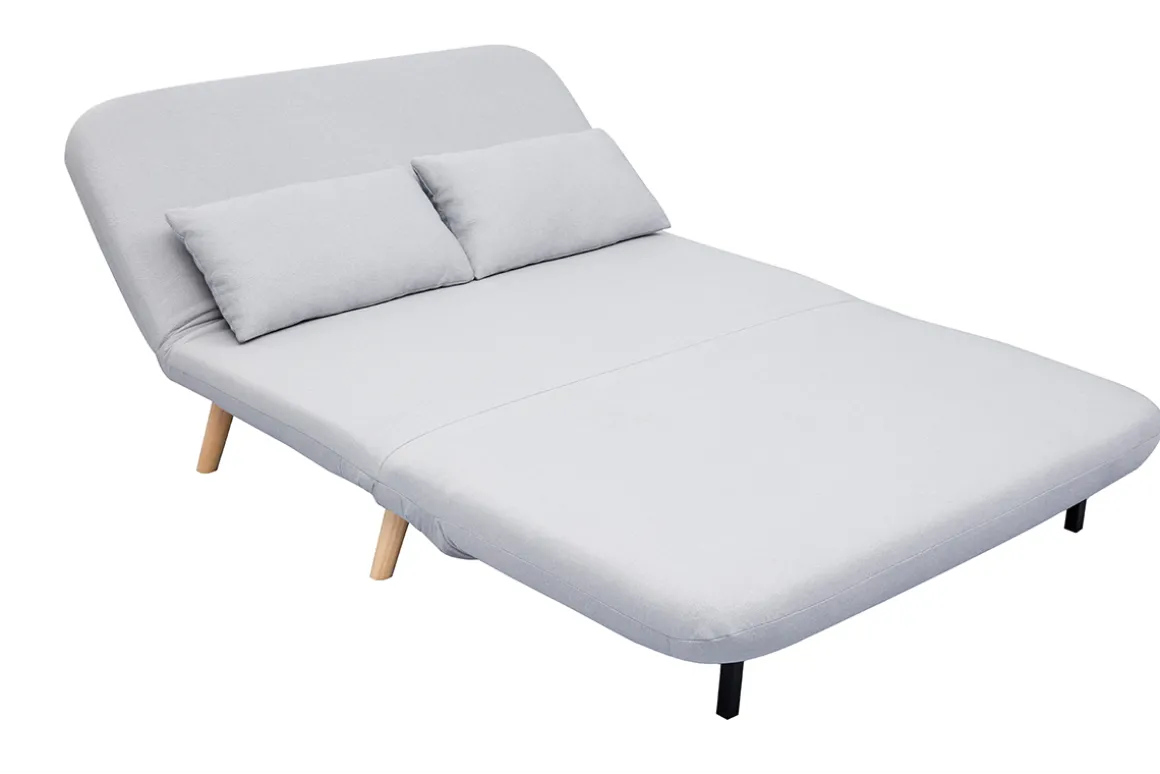 Miliboo Canapé Convertible|Voir Tous Les Canapés-Banquette convertible 2 places en tissu gris clair et bois clair AMIKO