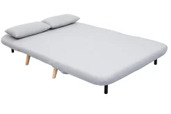 Miliboo Canapé Convertible|Voir Tous Les Canapés-Banquette convertible 2 places en tissu gris clair et bois clair AMIKO