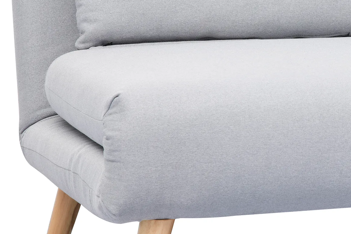 Miliboo Canapé Convertible|Voir Tous Les Canapés-Banquette convertible 2 places en tissu gris clair et bois clair AMIKO