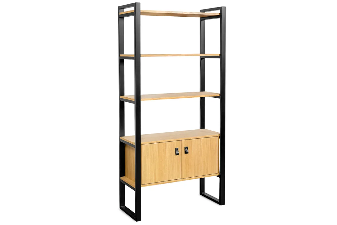 Miliboo Bibliothèque Et Étagère|Bibliothèque Et Étagère-Bibliothèque bois clair chêne et métal noir H195 cm OPAL