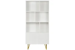 Miliboo Bibliothèque Et Étagère|Bibliothèque Et Étagère-Bibliothèque design gravée blanc mat et métal doré 2 portes L86 cm OZEN