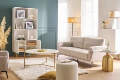 Miliboo Bibliothèque Et Étagère|Bibliothèque Et Étagère-Bibliothèque design gravée blanc mat et métal doré 2 portes L86 cm OZEN