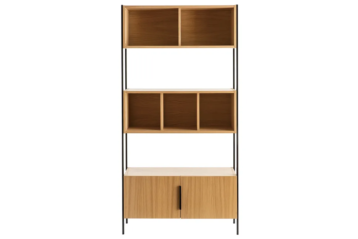 Miliboo Bibliothèque Et Étagère|Bibliothèque Et Étagère-Bibliothèque en bois clair chêne et métal noir L98 cm SILKA