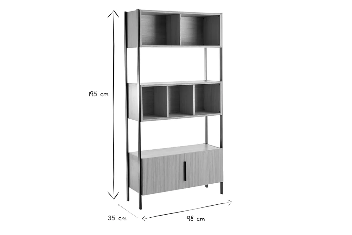 Miliboo Bibliothèque Et Étagère|Bibliothèque Et Étagère-Bibliothèque en bois clair chêne et métal noir L98 cm SILKA