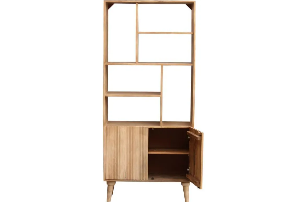 Miliboo Bibliothèque Et Étagère|Bibliothèque Et Étagère-Bibliothèque en bois manguier massif 2 portes gravées L80 cm RUBIA