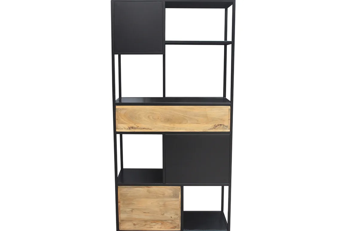 Miliboo Bibliothèque Et Étagère|Bibliothèque Et Étagère-Bibliothèque en métal noir et bois manguier massif L90 cm JAIPUR