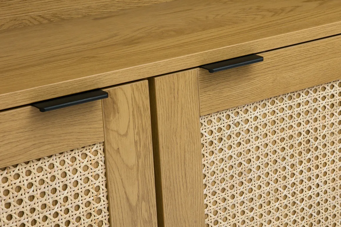 Miliboo Bibliothèque Et Étagère|Bibliothèque Et Étagère-Bibliothèque finition bois clair, cannage en rotin et métal noir L90 MANILLE