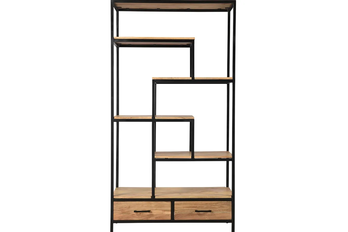 Miliboo Bibliothèque Et Étagère|Bibliothèque Et Étagère-Bibliothèque industrielle en bois massif et métal noir L90 cm JASPE