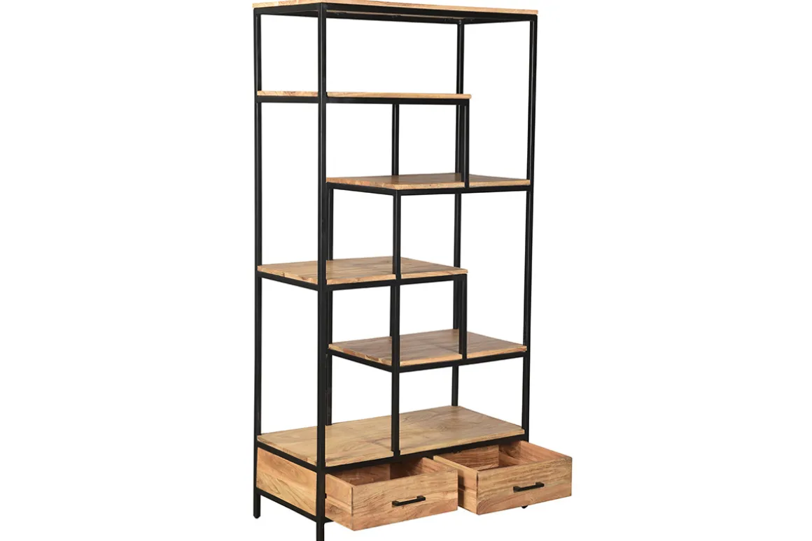 Miliboo Bibliothèque Et Étagère|Bibliothèque Et Étagère-Bibliothèque industrielle en bois massif et métal noir L90 cm JASPE