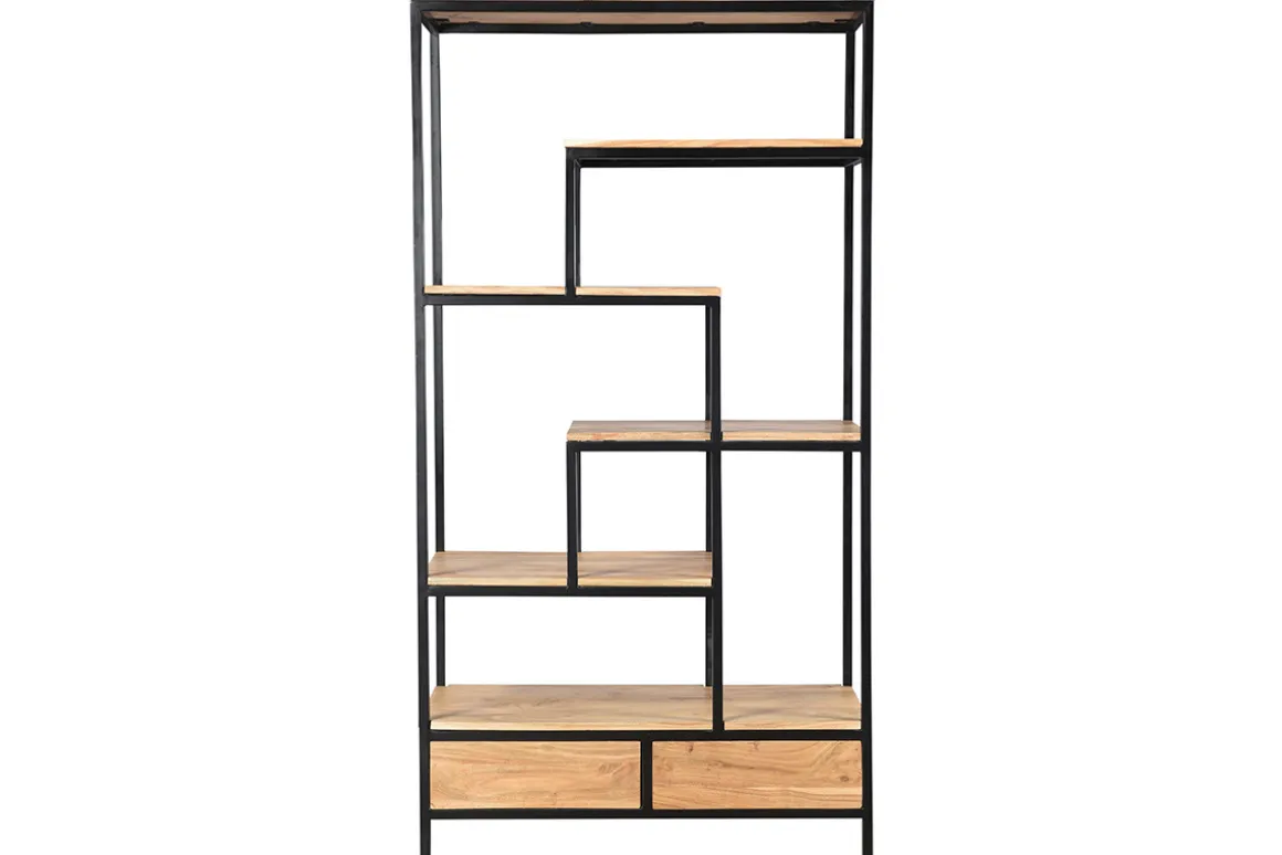 Miliboo Bibliothèque Et Étagère|Bibliothèque Et Étagère-Bibliothèque industrielle en bois massif et métal noir L90 cm JASPE