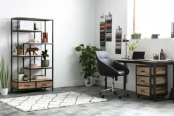 Miliboo Bibliothèque Et Étagère|Bibliothèque Et Étagère-Bibliothèque industrielle en bois massif et métal noir L90 cm JASPE