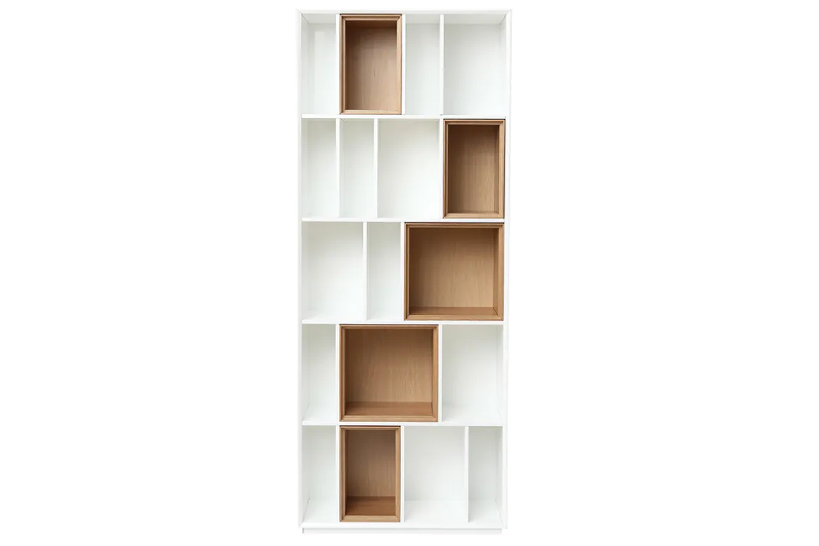 Miliboo Bibliothèque Et Étagère|Bibliothèque Et Étagère-Bibliothèque modulable blanche et finition bois clair chêne L85 cm JAZZ