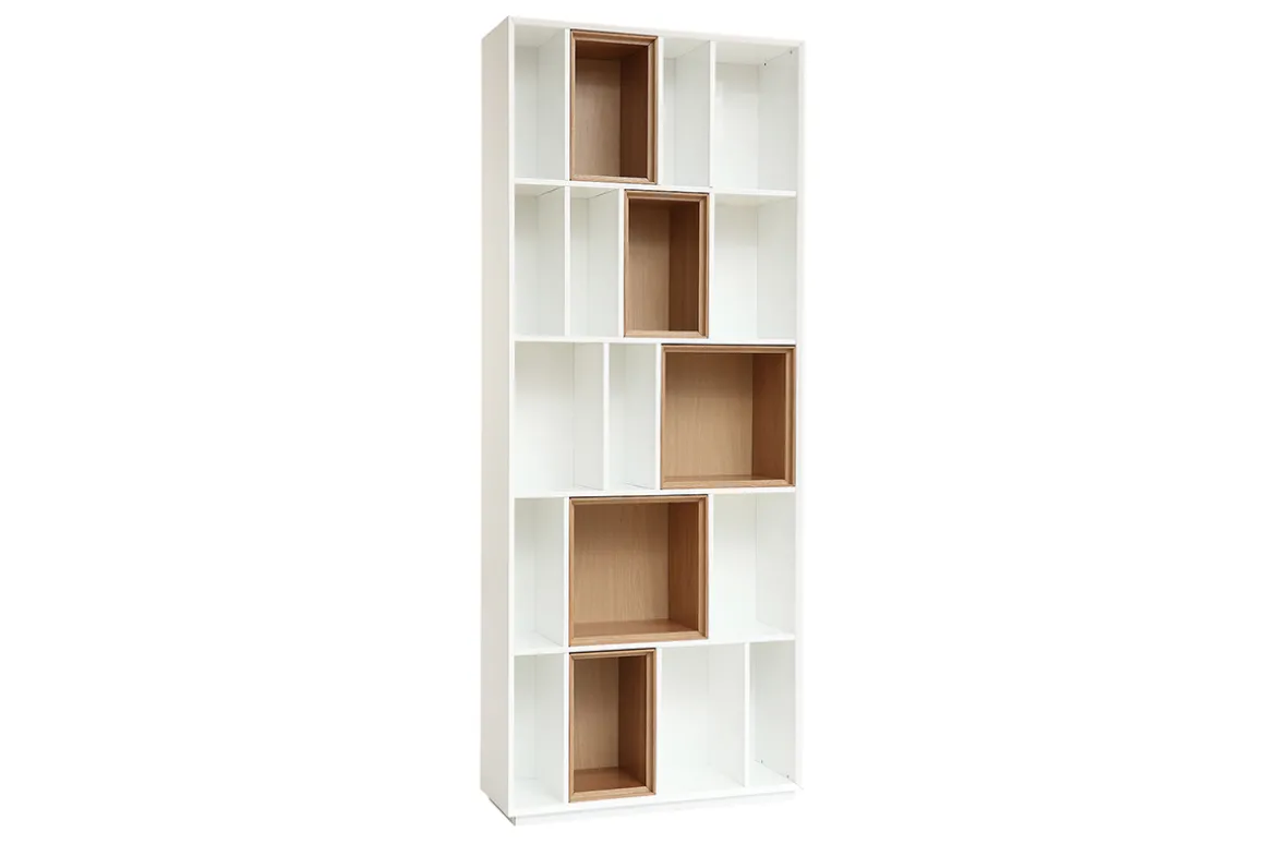 Miliboo Bibliothèque Et Étagère|Bibliothèque Et Étagère-Bibliothèque modulable blanche et finition bois clair chêne L85 cm JAZZ
