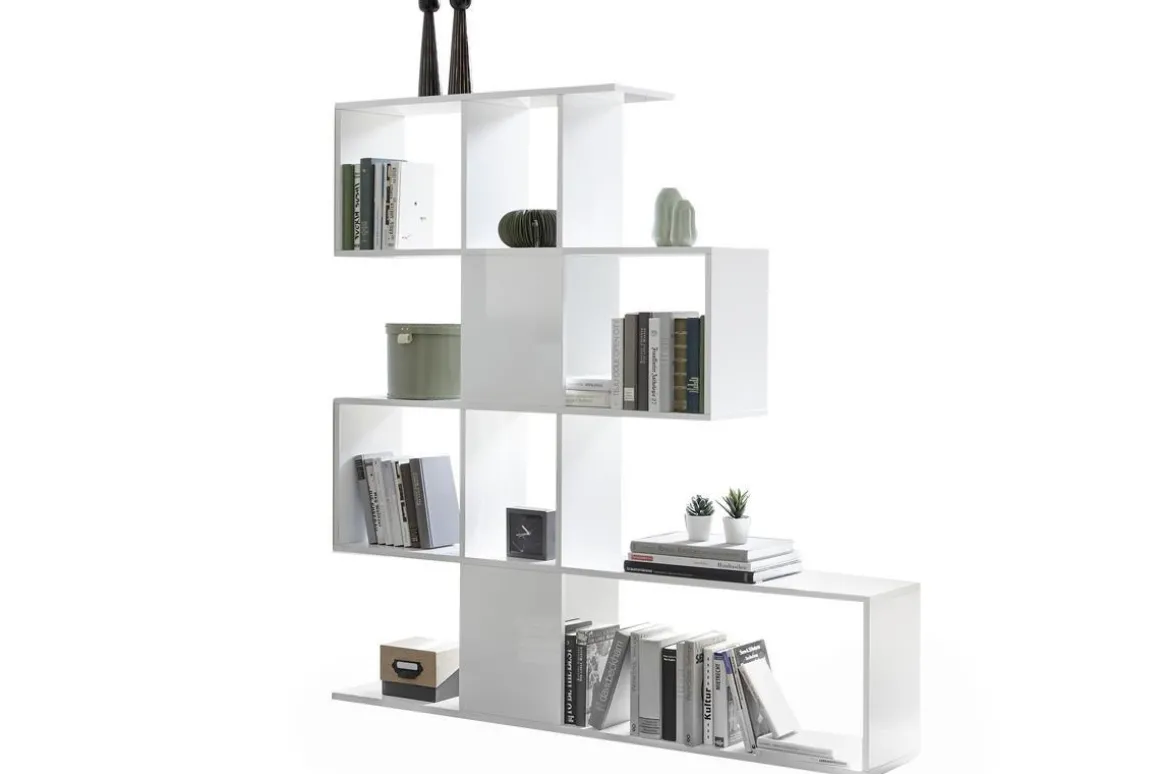 Miliboo Bibliothèque Et Étagère|Bibliothèque Et Étagère-Bibliothèque ouverte séparateur design blanc laqué brillant L139 cm COMO