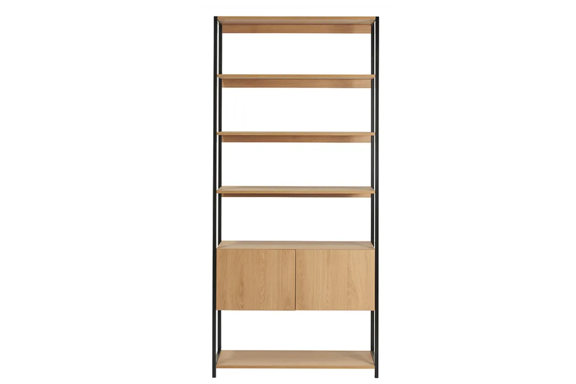 Miliboo Bibliothèque Et Étagère|Bibliothèque Et Étagère-Bibliothèque étagère avec rangement fermé finition bois clair chêne et métal noir L94 cm FLEA