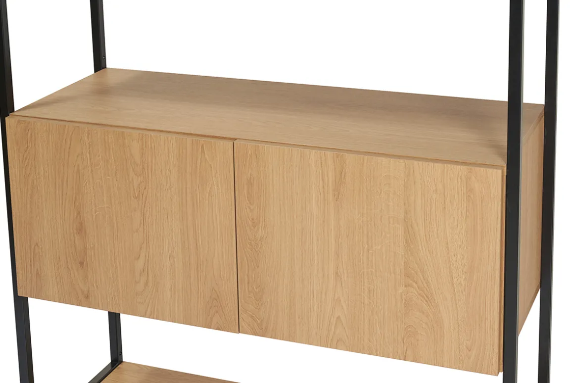 Miliboo Bibliothèque Et Étagère|Bibliothèque Et Étagère-Bibliothèque étagère avec rangement fermé finition bois clair chêne et métal noir L94 cm FLEA