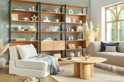 Miliboo Bibliothèque Et Étagère|Bibliothèque Et Étagère-Bibliothèque étagère avec rangement fermé finition bois clair chêne et métal noir L94 cm FLEA