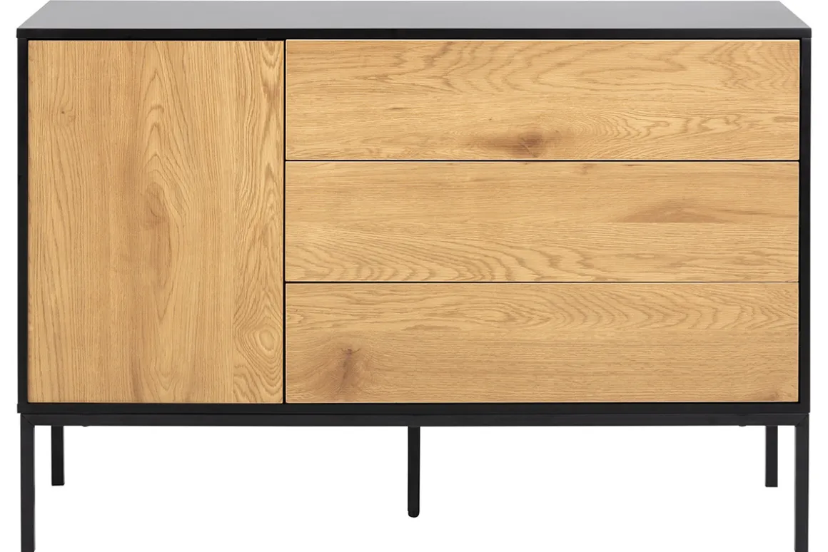 Miliboo Buffet-Buffet bas industriel finition bois clair et métal noir 1 porte 3 tiroirs L120 cm TRESCA