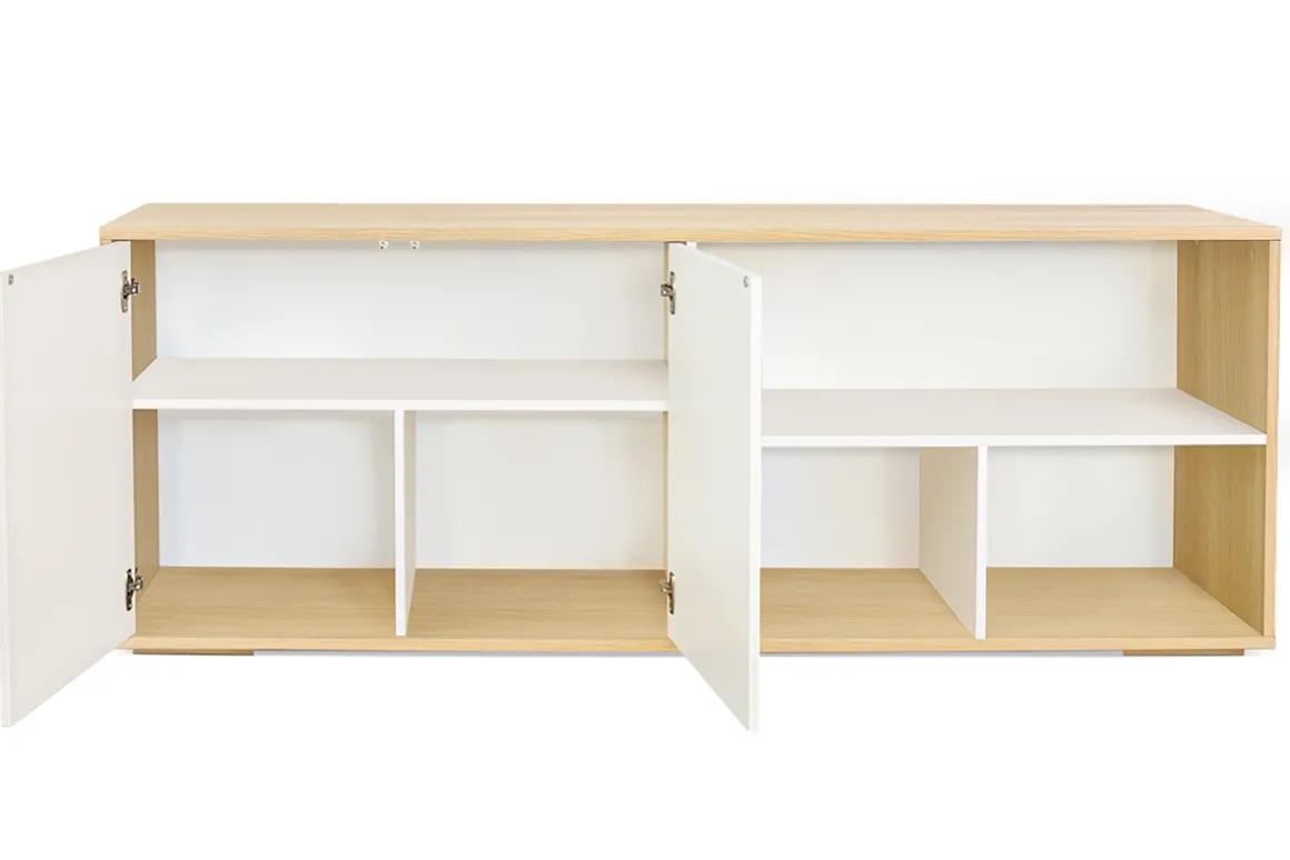 Miliboo Bibliothèque Et Étagère|Bibliothèque Et Étagère-Buffet bas scandinave finition bois clair et blanc L190 cm EZIA