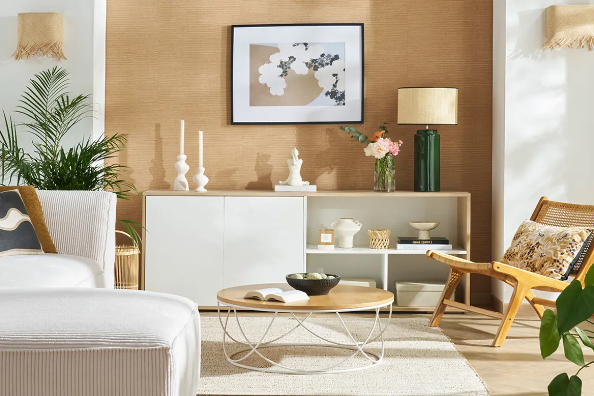 Miliboo Bibliothèque Et Étagère|Bibliothèque Et Étagère-Buffet bas scandinave finition bois clair et blanc L190 cm EZIA