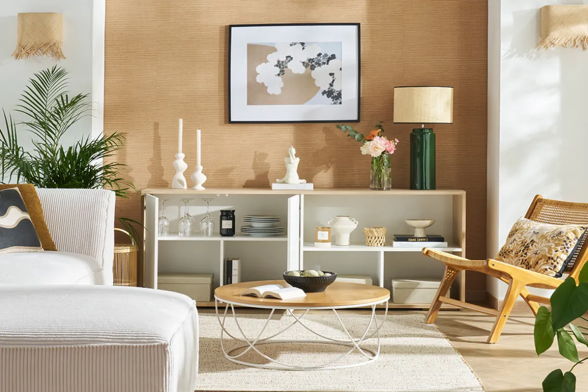 Miliboo Bibliothèque Et Étagère|Bibliothèque Et Étagère-Buffet bas scandinave finition bois clair et blanc L190 cm EZIA