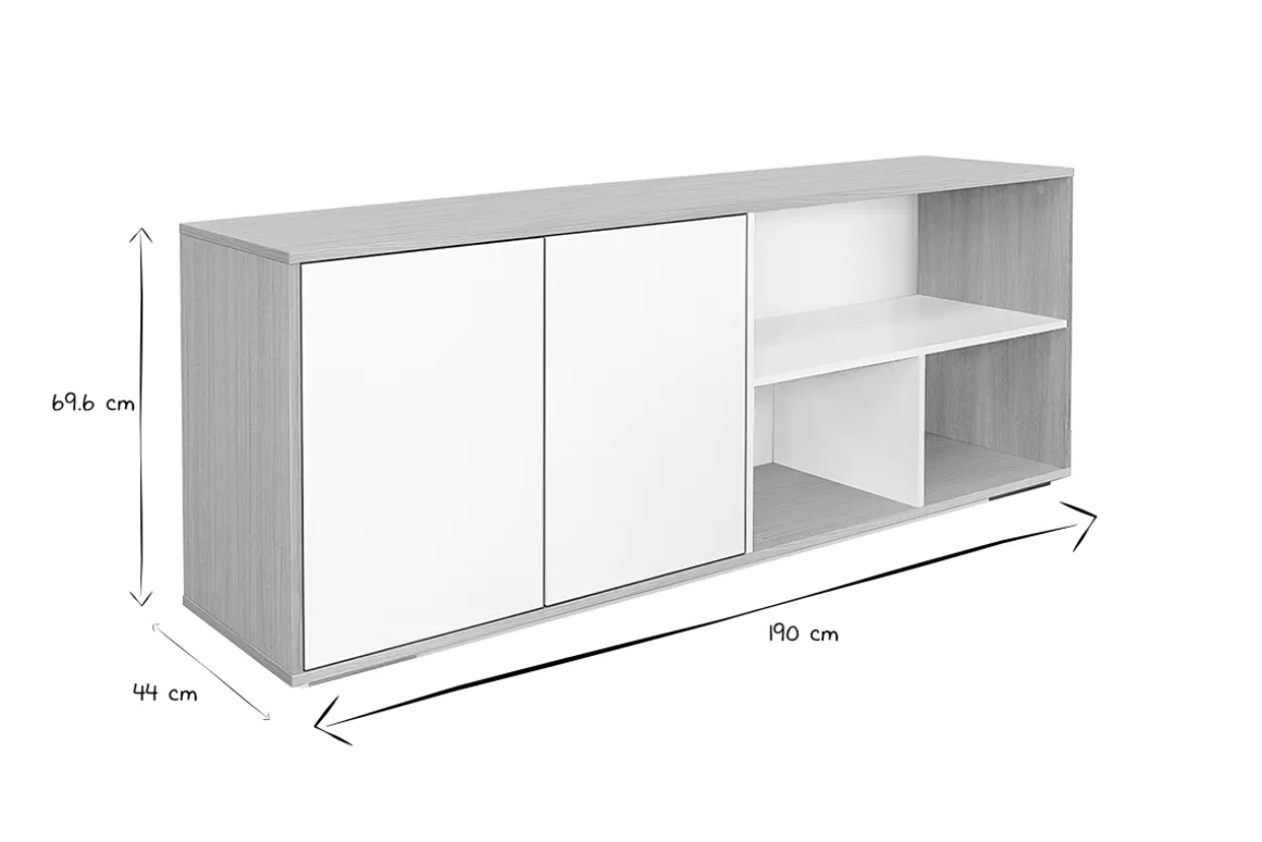 Miliboo Bibliothèque Et Étagère|Bibliothèque Et Étagère-Buffet bas scandinave finition bois clair et blanc L190 cm EZIA