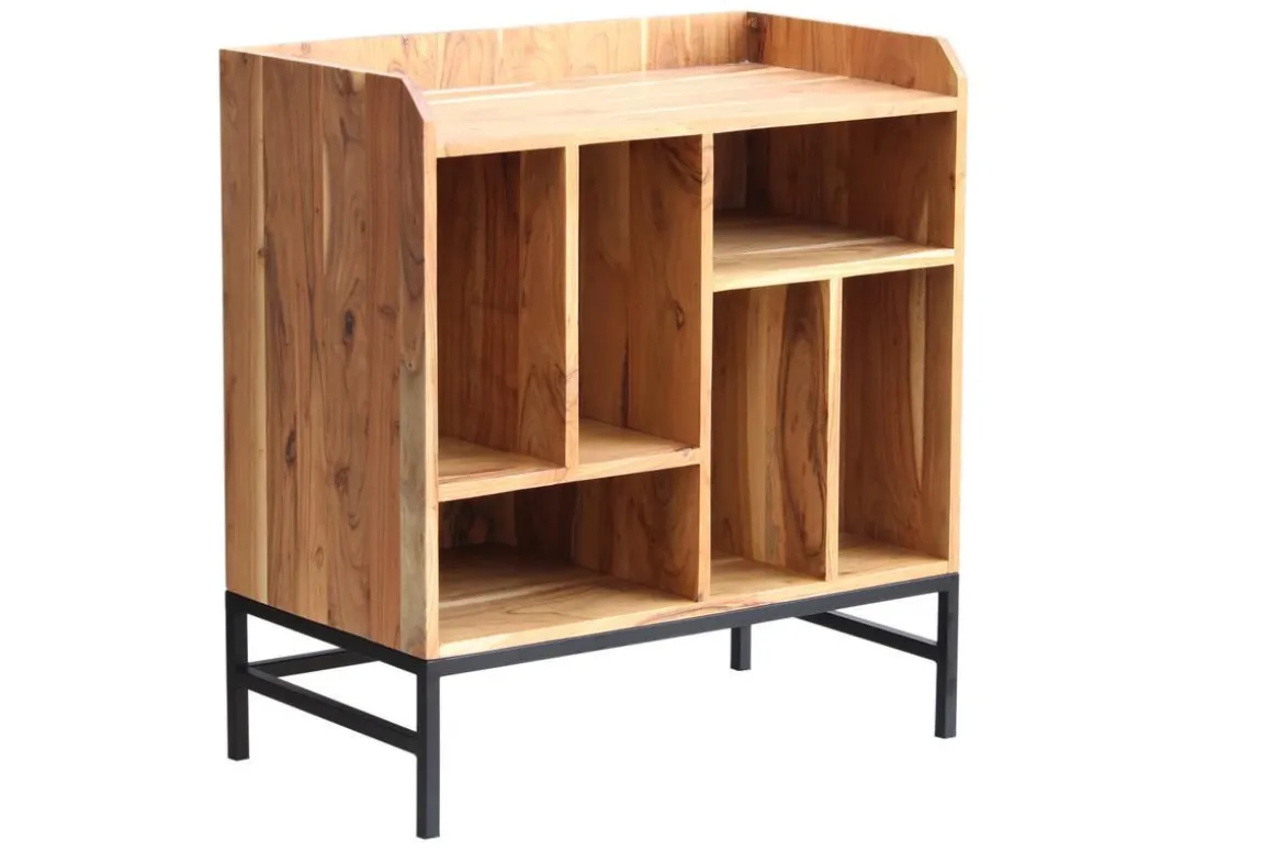 Miliboo Buffet-Buffet de rangement vinyles en bois massif et métal noir L76 cm BLUES