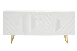 Miliboo Buffet-Buffet design blanc et métal doré 3 portes L160 cm OZEN