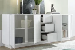 Miliboo Buffet-Buffet design blanc laqué brillant 4 portes 3 tiroirs L210 cm COMO