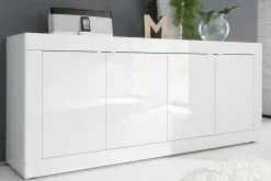 Miliboo Buffet-Buffet design blanc laqué brillant 4 portes L207 cm LATTE