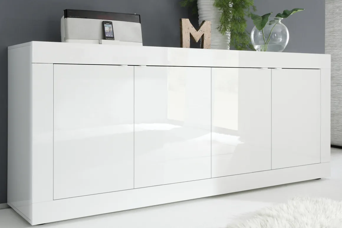 Miliboo Buffet-Buffet design blanc laqué brillant 4 portes L207 cm LATTE