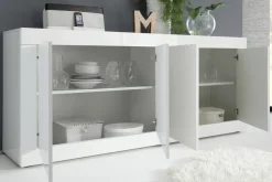Miliboo Buffet-Buffet design blanc laqué brillant 4 portes L207 cm LATTE