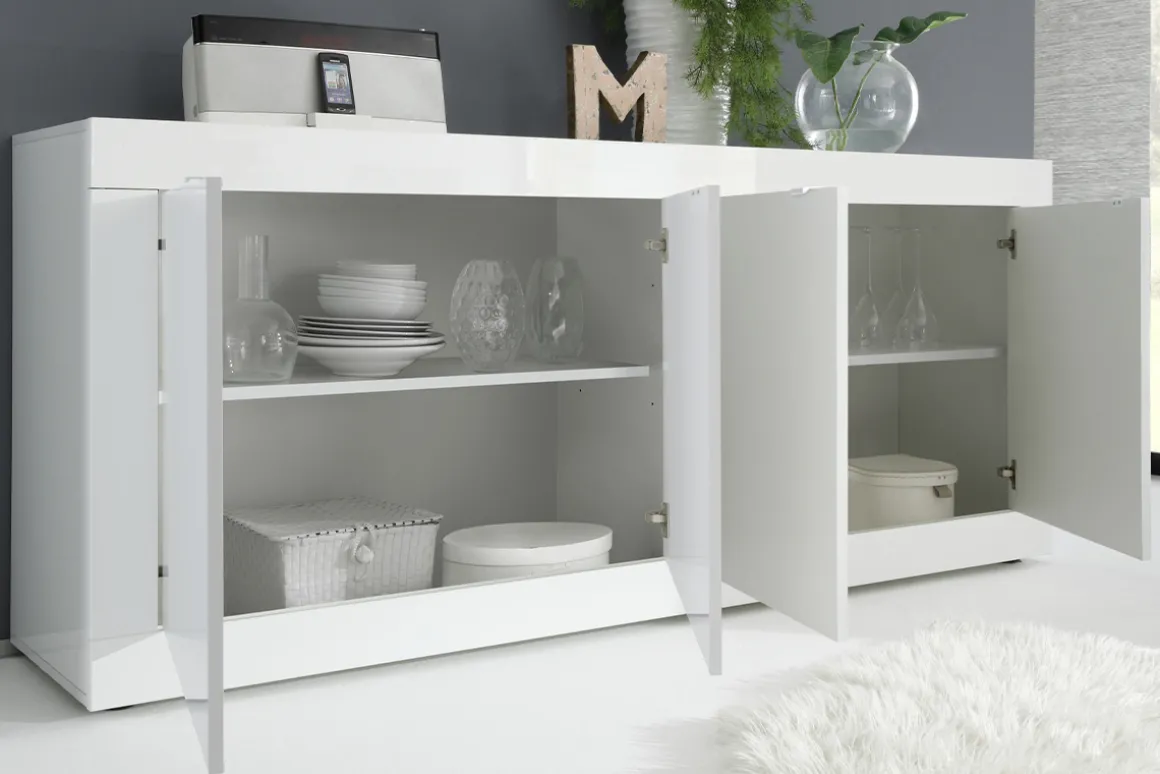 Miliboo Buffet-Buffet design blanc laqué brillant 4 portes L207 cm LATTE
