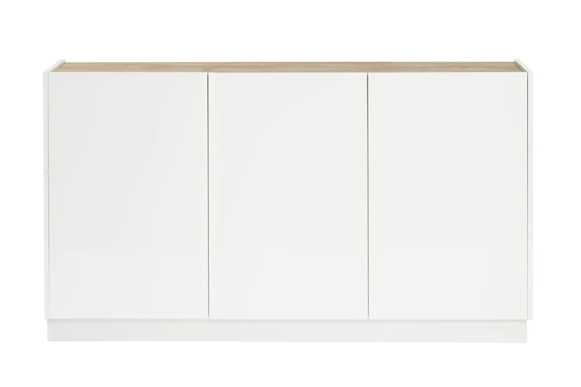 Miliboo Buffet-Buffet design blanc laqué brillant et bois clair 3 portes L155 cm NELIO