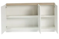 Miliboo Buffet-Buffet design blanc laqué brillant et bois clair 3 portes L155 cm NELIO